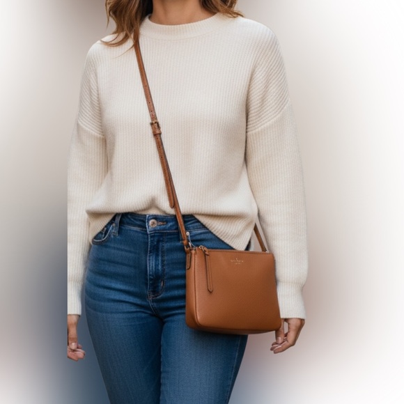 kate spade Handbags - Kate Spade Leila Triple Gusset Crossbody Bag Warm Gingerbread Pebbled Leather